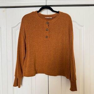 Lush Rust Button-Up Knit Sweatshirt